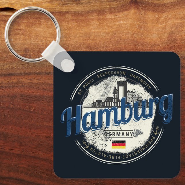 Hamburg Skyline Germany Vintage Holiday Souvenir Keychain (Front)