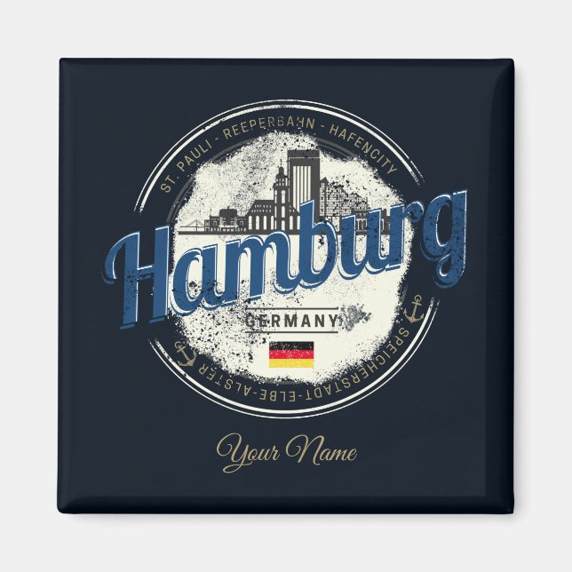 Hamburg Skyline Germany Vintage Holiday Souvenir Magnet (Front)