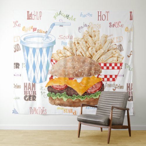 Hamburger and Fries Fast Food Backdrop