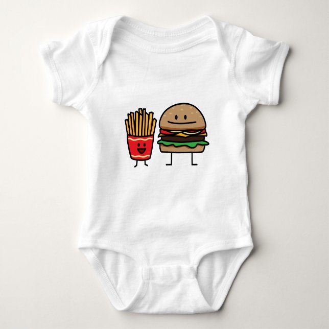 Hamburger and Fries fast food bun junk fried hot Baby Bodysuit (Front)