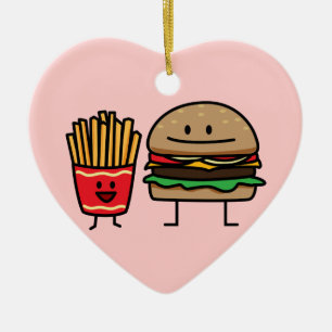 Hamburger and Fries fast food bun junk fried hot Ceramic Ornament