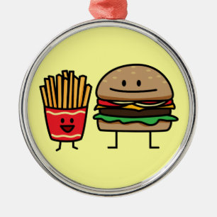 Hamburger and Fries fast food bun junk fried hot Metal Ornament