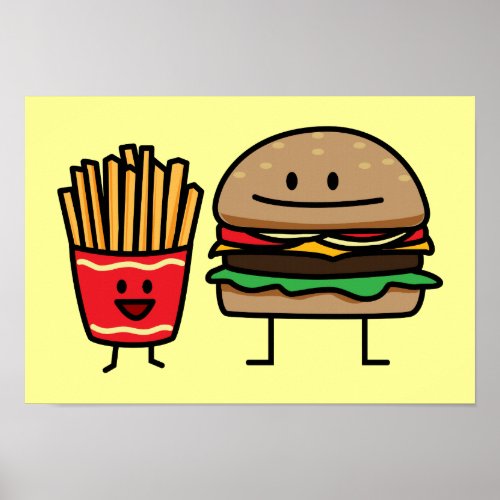 Hamburger and Fries fast food bun junk fried hot Poster