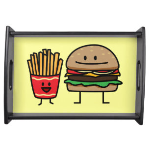 Hamburger and Fries fast food bun junk fried hot Serving Tray