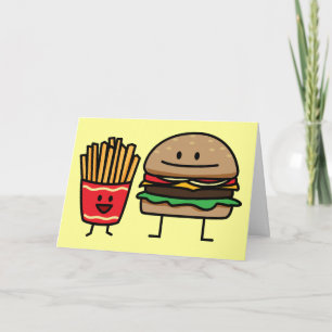 Hamburger and Fries fast food bun junk fried hot Thank You Card