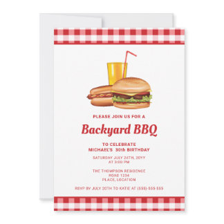 Hamburger And Hot Dog Backyard BBQ Birthday Party Invitation