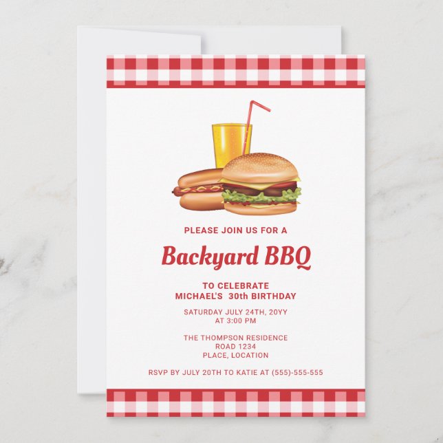 Hamburger And Hot Dog Backyard BBQ Birthday Party Invitation (Front)