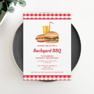 Hamburger And Hot Dog Backyard BBQ Birthday Party Invitation