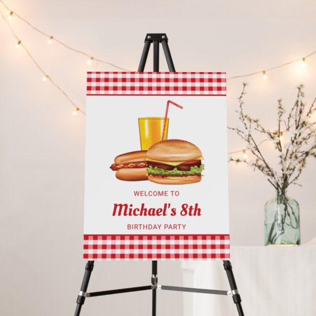 Hamburger And Hot Dog Birthday Party Welcome Foam Board (In Situ (Stand))