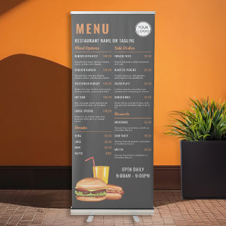 Hamburger And Hot Dog Diner Restaurant Custom Menu Retractable Banner