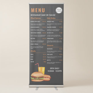 Hamburger And Hot Dog Diner Restaurant Custom Menu Retractable Banner