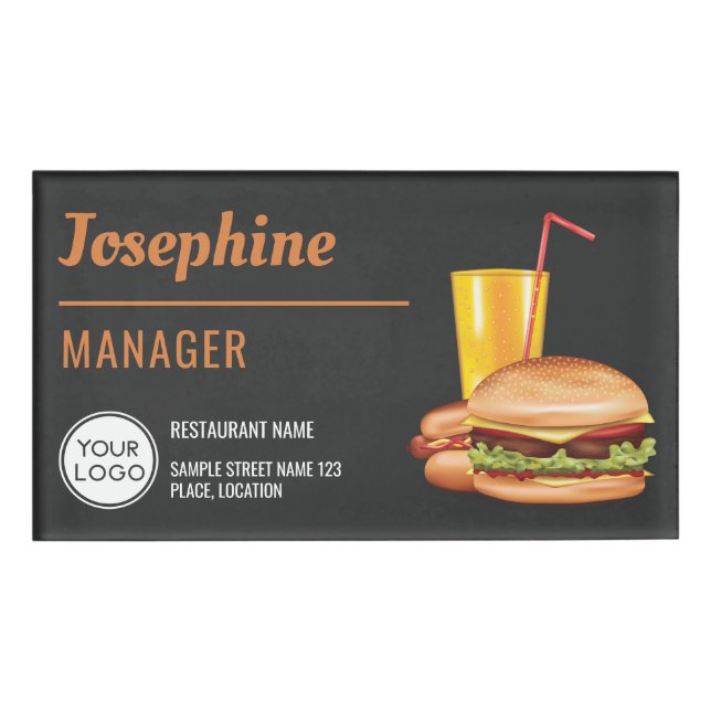 Hamburger And Hot Dog Fast Food Restaurant Custom Name Tag (Front)