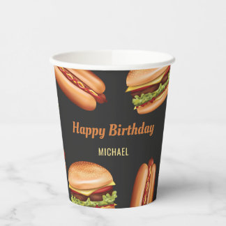 Hamburger And Hot Dog Fast Foods Happy Birthday Paper Cups