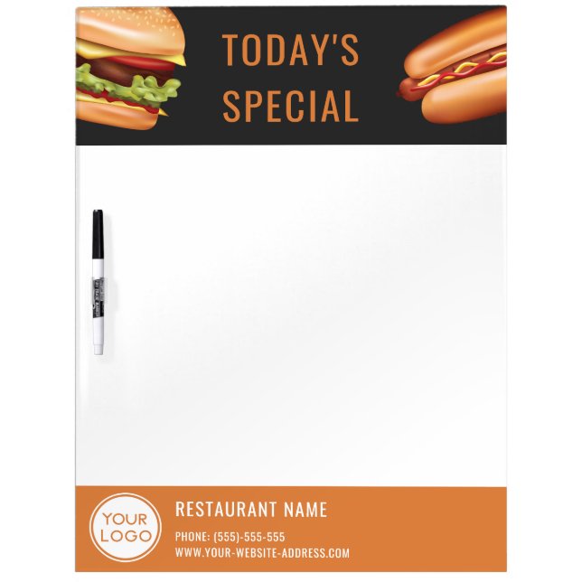 Hamburger And Hot Dog Today's Special Restaurant Dry Erase Board (Front)