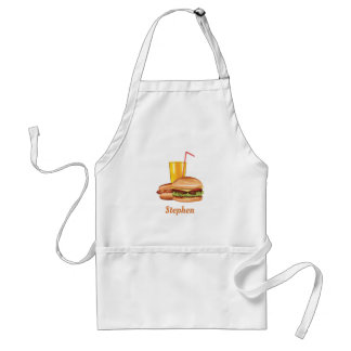 Hamburger And Hot Dog With Drink And Name Adult Apron