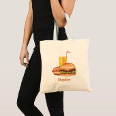 Hamburger And Hot Dog With Drink And Name Tote Bag (Front (Product))