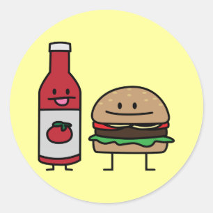 Hamburger and Ketchup fast food buddies bun patty Classic Round Sticker