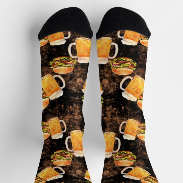 Hamburger beer on dark splashed socks (Top)