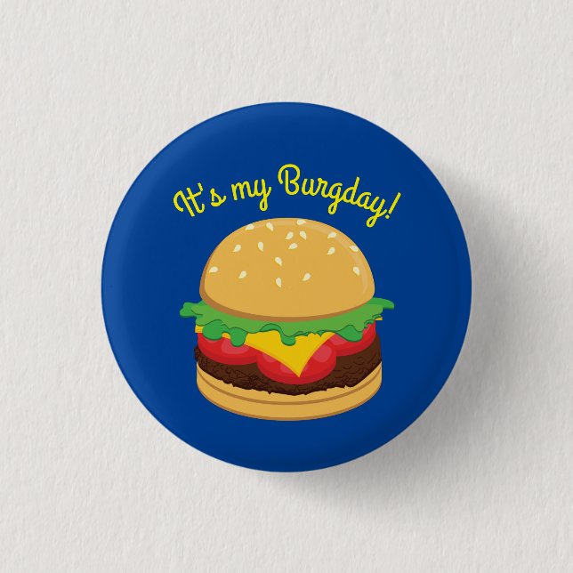 Hamburger Birthday Party Burger Button (Front)