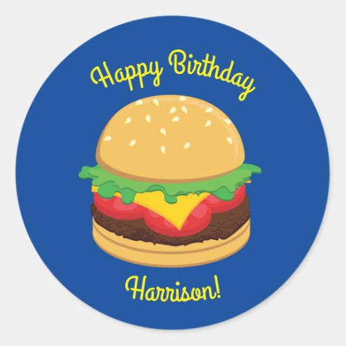 Hamburger Birthday Party Burger Classic Round Sticker