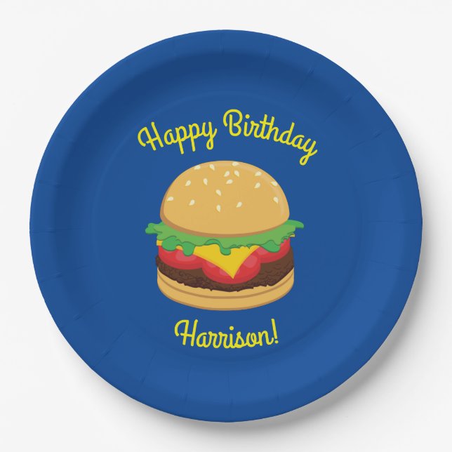 Hamburger Birthday Party Burger Paper Plates (Front)