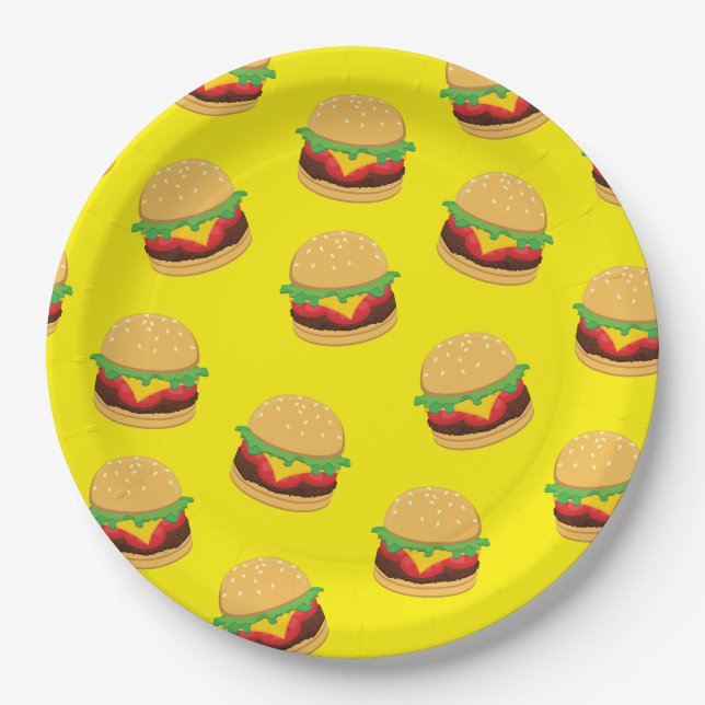 Hamburger Birthday Party Burger Paper Plates (Front)