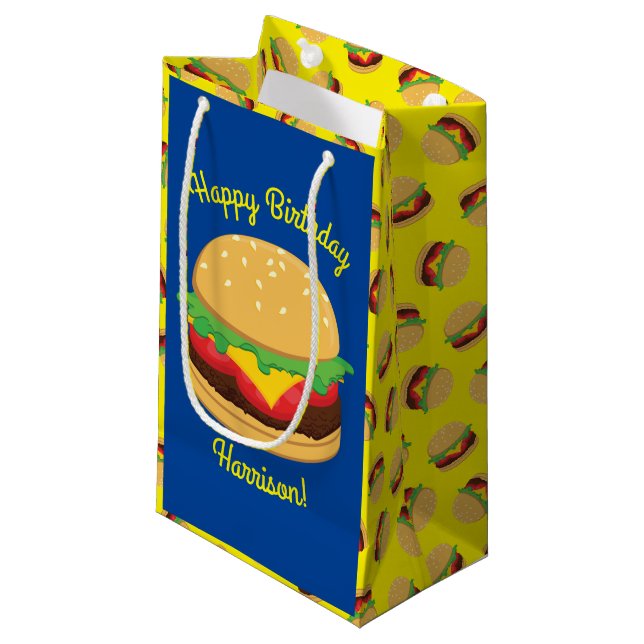 Hamburger Birthday Party Burger Small Gift Bag (Front Angled)
