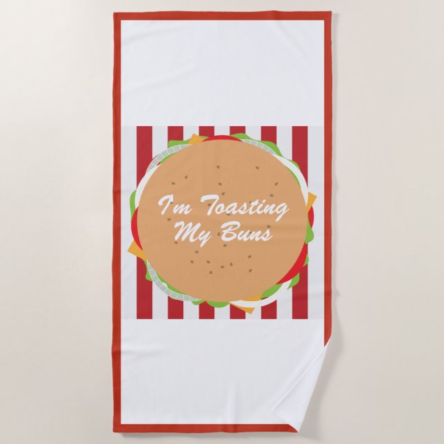 Hamburger bun cute red white striped cafe cute fun beach towel (Front)