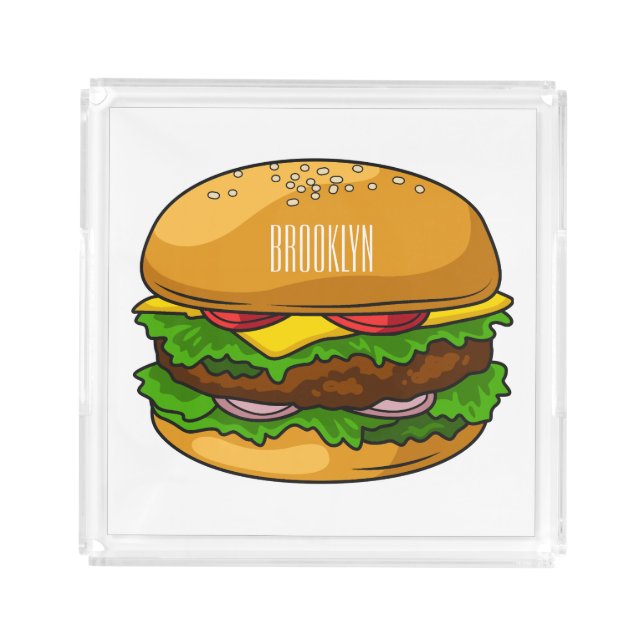 Hamburger cartoon illustration  acrylic tray (Front)