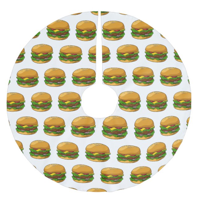Hamburger cartoon illustration  brushed polyester tree skirt (Front)