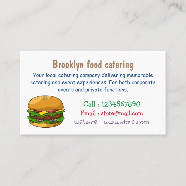 Hamburger cartoon illustration business card (Front)
