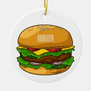 Hamburger cartoon illustration ceramic ornament