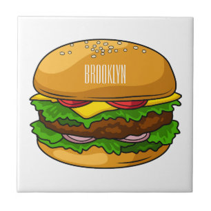 Hamburger cartoon illustration ceramic tile