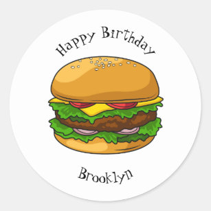 Hamburger cartoon illustration  classic round sticker