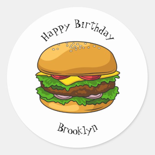 Hamburger cartoon illustration  classic round sticker