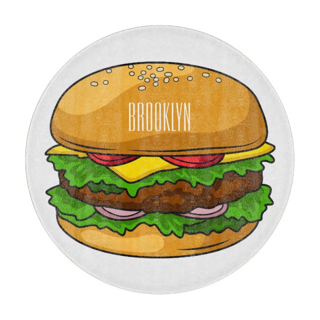 Hamburger cartoon illustration cutting board (Front)