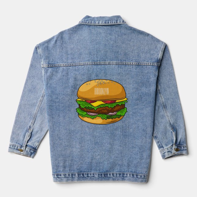 Hamburger cartoon illustration denim jacket (Back)