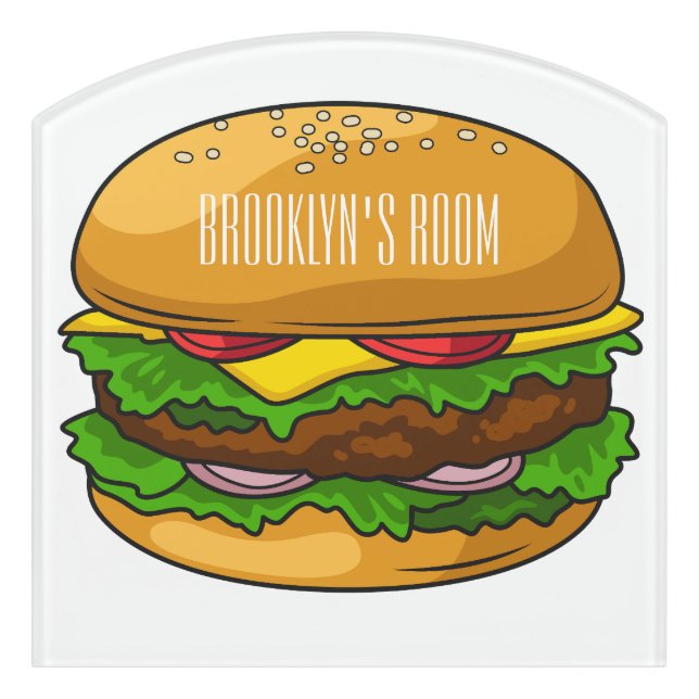 Hamburger cartoon illustration door sign (Contour Front)
