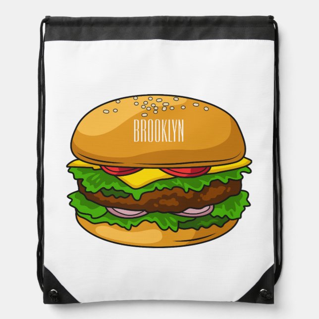 Hamburger cartoon illustration   drawstring bag (Front)
