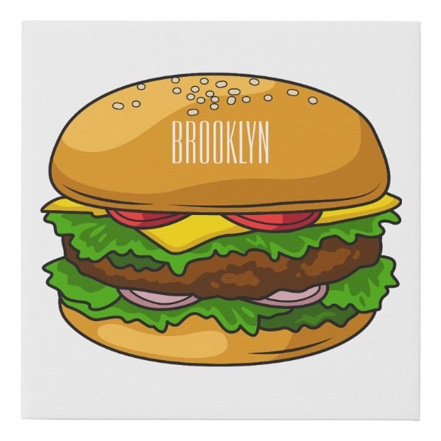Hamburger cartoon illustration  faux canvas print (Front)