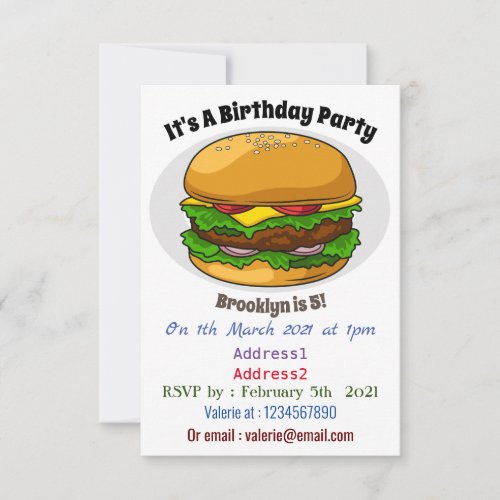 Hamburger cartoon illustration invitation