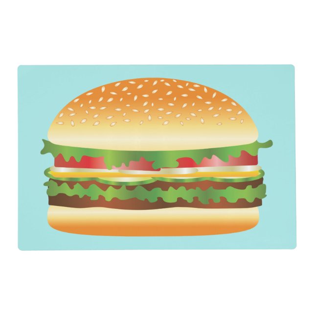 Hamburger Cartoon Illustration On Blue Placemat (Front)