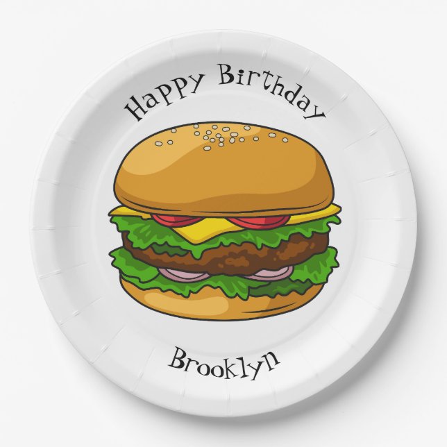 Hamburger cartoon illustration paper plates (Front)