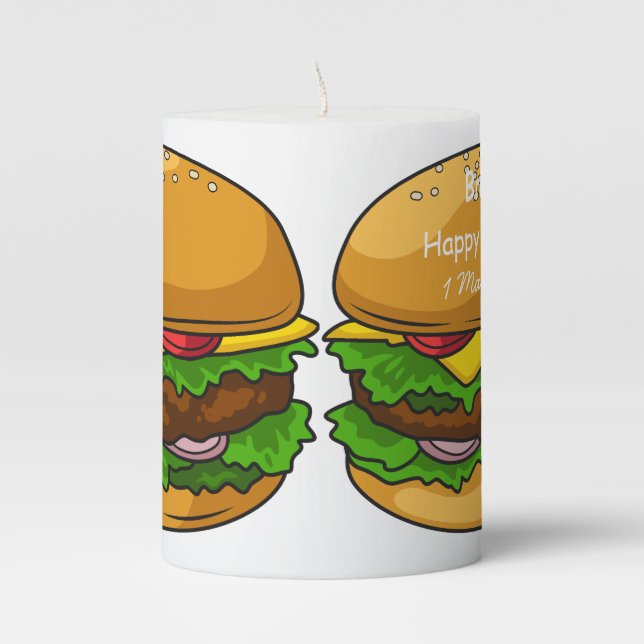 Hamburger cartoon illustration pillar candle (Front)