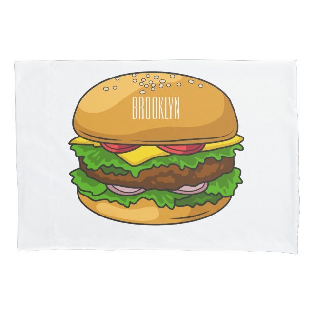 Hamburger cartoon illustration pillow case (Front)