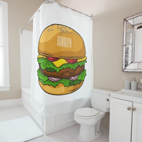 Hamburger cartoon illustration  shower curtain