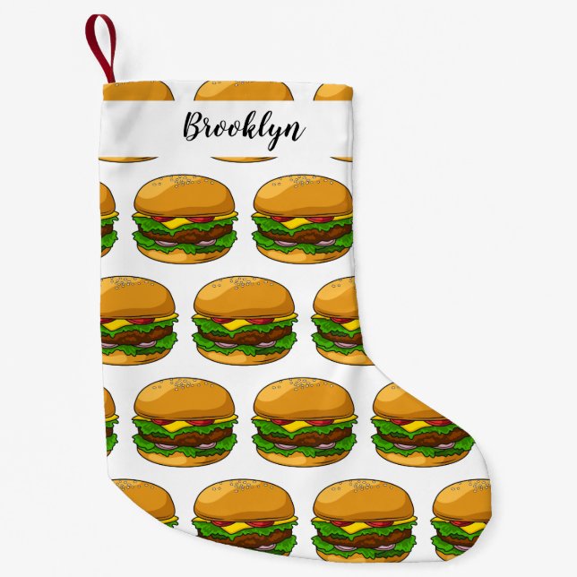 Hamburger cartoon illustration small christmas stocking (Front)