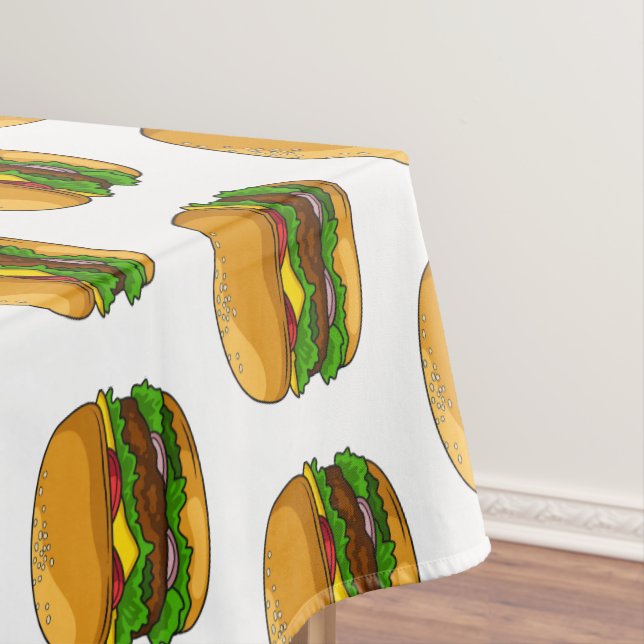 Hamburger cartoon illustration  tablecloth (In Situ)