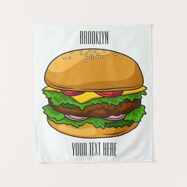 Hamburger cartoon illustration tapestry (Front)