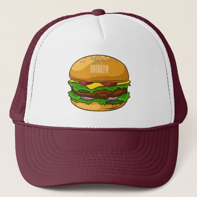 Hamburger cartoon illustration  trucker hat (Front)